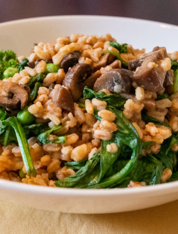 Recipe for Vegan Spinach and Mushroom Farro Risotto